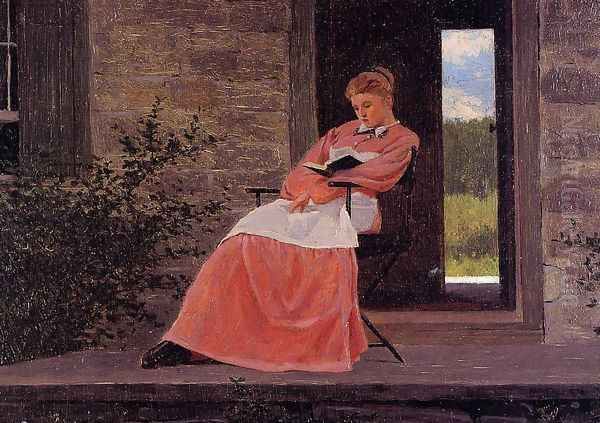 Girl Reading on a Stone Porch - view 1