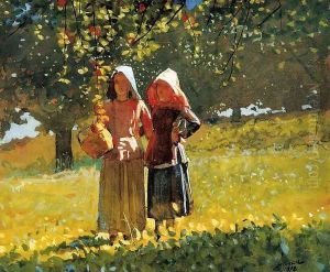 Apple Picking (or Two Girls in sunbonnets or in the Orchard) by Winslow Homer