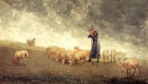 Shepherdess Tending Sheep by Winslow Homer