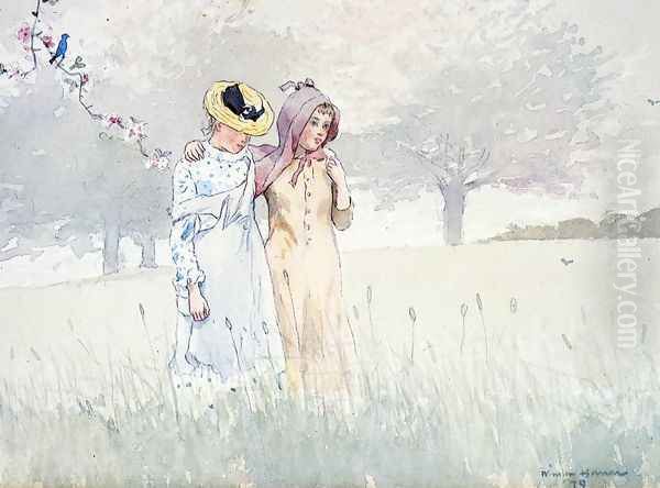 Girls Strolling in an Orchard - view 1