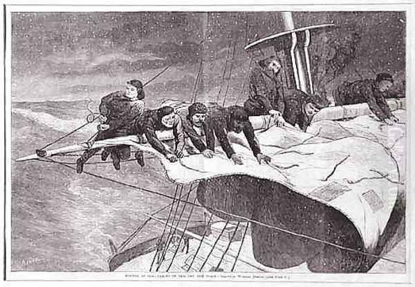 Winter at Sea-- Taking in Sail Off the Coast - view 1