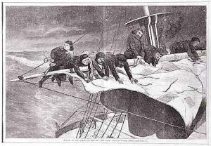 Winter at Sea-- Taking in Sail Off the Coast by Winslow Homer