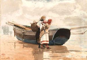 Two Girls and a Boat, Tynemouth, England by Winslow Homer