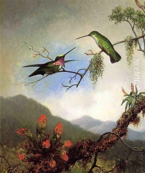 Amethyst Hummingbirds And Red Flowers - view 1