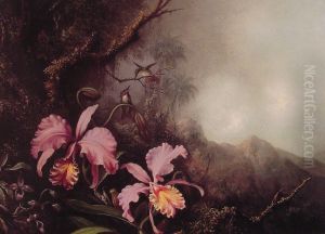 Two Orchids in a Mountain Landscape by Martin Johnson Heade