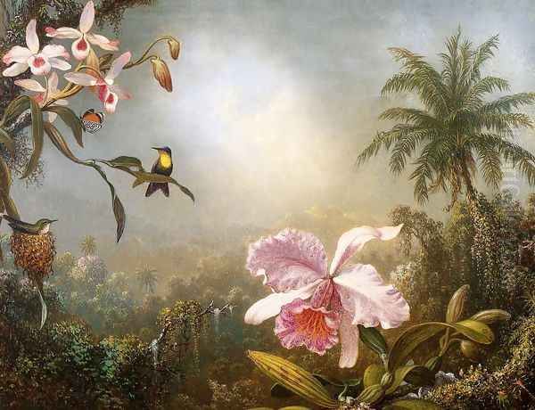 Orchids Nesting Hummingbirds And A Butterfly - view 1