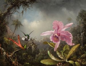 Orchid With Two Hummingbirds by Martin Johnson Heade