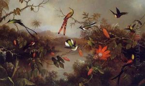 Tropical Landscape With Ten Hummingbirds by Martin Johnson Heade