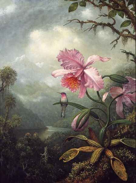 Hummingbird Perched On An Orchid Plant - view 1