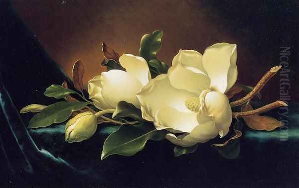 Two Magnolias And A Bud On Teal Velvet - view 1