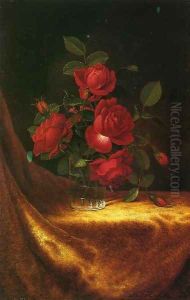 Four Roses In A Glass by Martin Johnson Heade