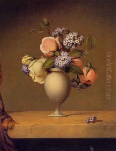 Roses And Heliotrope In A Vase On A Marble Tabletop by Martin Johnson Heade