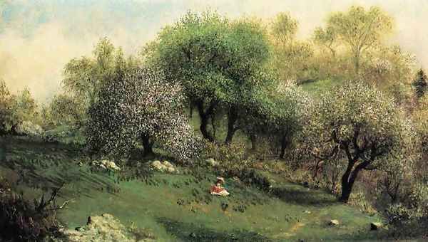 Girl On A Hillside Apple Blossoms - view 1
