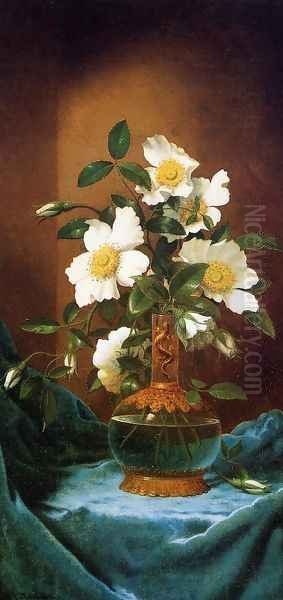 White Cherokee Roses In A Salamander Vase - view 1