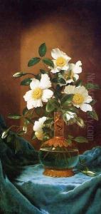White Cherokee Roses In A Salamander Vase by Martin Johnson Heade