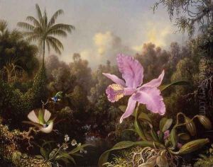 Orchid And Two Hummingburds by Martin Johnson Heade