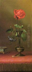 Red Rose And Heliotrope In A Vase by Martin Johnson Heade