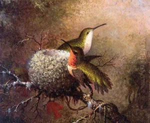 Two Ruby Throats By Their Nest by Martin Johnson Heade