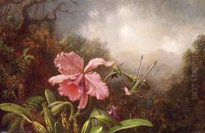 Two Hummingbirds By An Orchid by Martin Johnson Heade