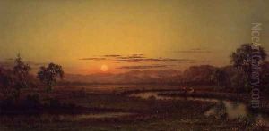 Two Fishermen In The Marsh At Sunset by Martin Johnson Heade