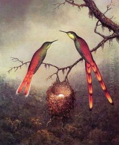 Two Hummingbirds Garding An Egg by Martin Johnson Heade