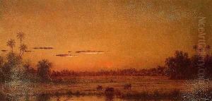 Sunset With Group Of Palms by Martin Johnson Heade