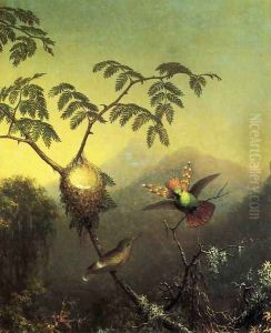 Two Hummingbirds Tufted Coquettes by Martin Johnson Heade