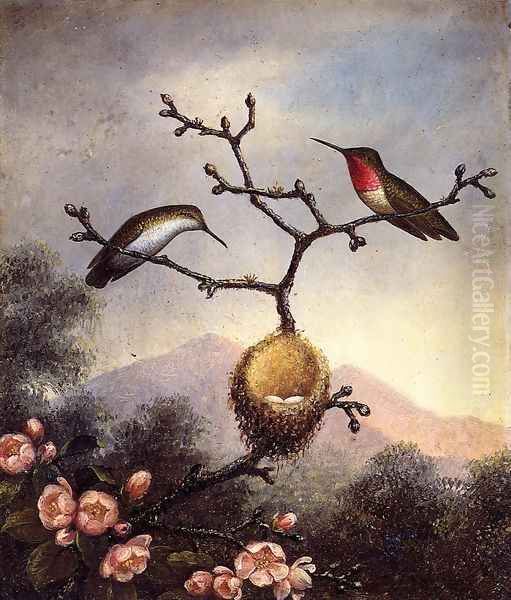 Ruby Throats With Apple Blossoms - view 1