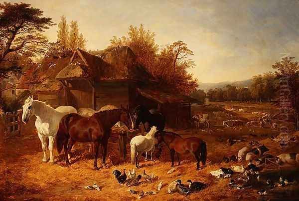 The Farmyard with Horses, Ponies, Berkshire Saddle Backs, Alderney Shorthorn Cattle and Poultry - view 1