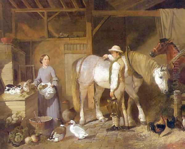 Feeding Time For Farm Animals in Barn 1845 - view 1