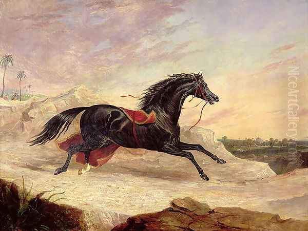 Arabs chasing a loose arab horse in an eastern landscape - view 1