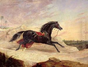 Arabs chasing a loose arab horse in an eastern landscape