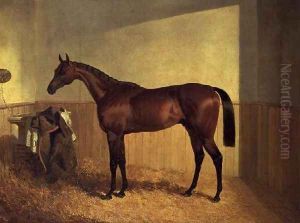 'The Merry Monarch', a bay racehorse, in a loosebox by John Frederick Herring Snr