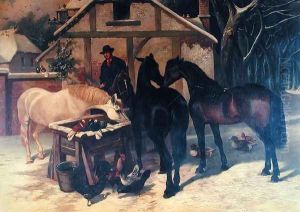 At the Water Trough in Winter by John Frederick Herring Snr