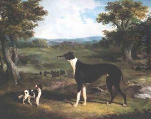 Greyhound & Dog In Landscape by John Frederick Herring Snr