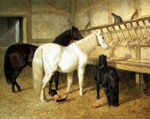 Ponies at the Manger by John Frederick Herring Snr