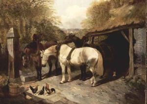 Farmyard with Horses and Chickens by John Frederick Herring Snr
