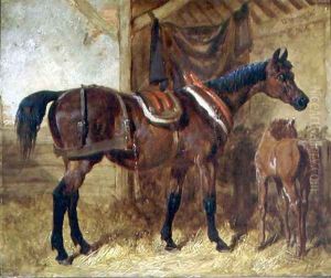 An Old Mare and Foal in a Stable, 1854