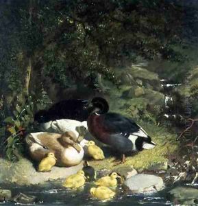 Ducks and Ducklings (2) by John Frederick Herring Snr