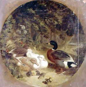 Ducks and Ducklings in a Wooded River Landscape by John Frederick Herring Snr