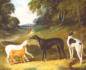 Greyhounds, 'Spot', 'Skylark', 'Nettle' and 'Sky', 1839 by John Frederick Herring Snr