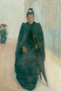 Femme Assise Avec Un Parapluie