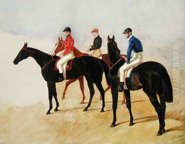 Study of Three Steeplechase Cracks: Allen McDonough on Brunette, Tom Oliver on Discount and Jem Mason on Lottery, or Three Racehorses with Jockeys Up - view 1