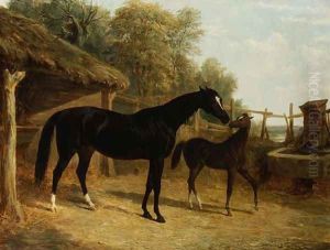 Levity, the property of J.C.Cockerill Esq., with her foal Queen Elizabeth, the property of Lord Dorchester, 1843 by John Frederick Herring Snr