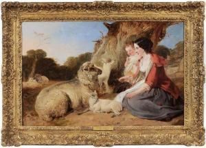 Shepherdess And Child With Sheep by Richard Ansdell