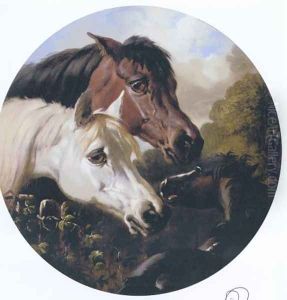 Two Hoeses And A Foal by John Frederick Herring Snr