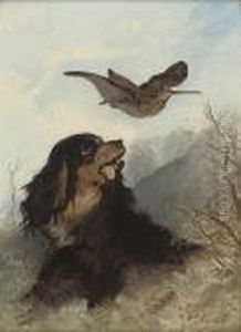 A Spaniel And A Woodcock by Richard Ansdell
