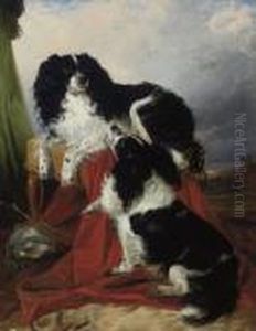 Two King Charles Spaniels In A Landscape by Richard Ansdell