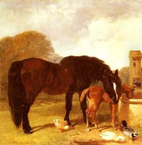 Horse and Foal watering at a trough by John Frederick Herring Snr