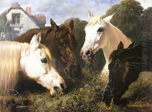 Horse Feeding At A Manger by John Frederick Herring Snr